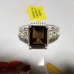 3.0ct Smoky Quartz Elegant Solitaire SS Ring NWT